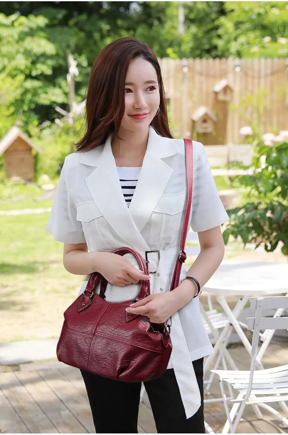 Dayfine Women's Soft Leather Stitching Three-layer Middle-aged Mother Shoulder Bag Oblique Satchel