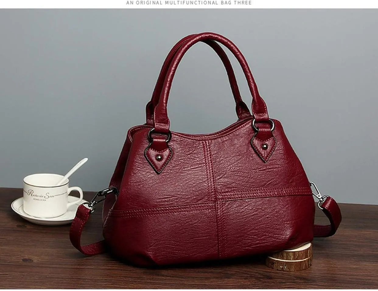 Dayfine Women's Soft Leather Stitching Three-layer Middle-aged Mother Shoulder Bag Oblique Satchel
