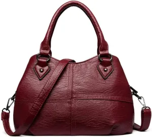 Dayfine Women's Soft Leather Stitching Three-layer Middle-aged Mother Shoulder Bag Oblique Satchel