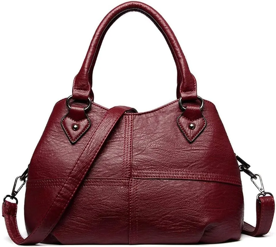 Dayfine Women's Soft Leather Stitching Three-layer Middle-aged Mother Shoulder Bag Oblique Satchel