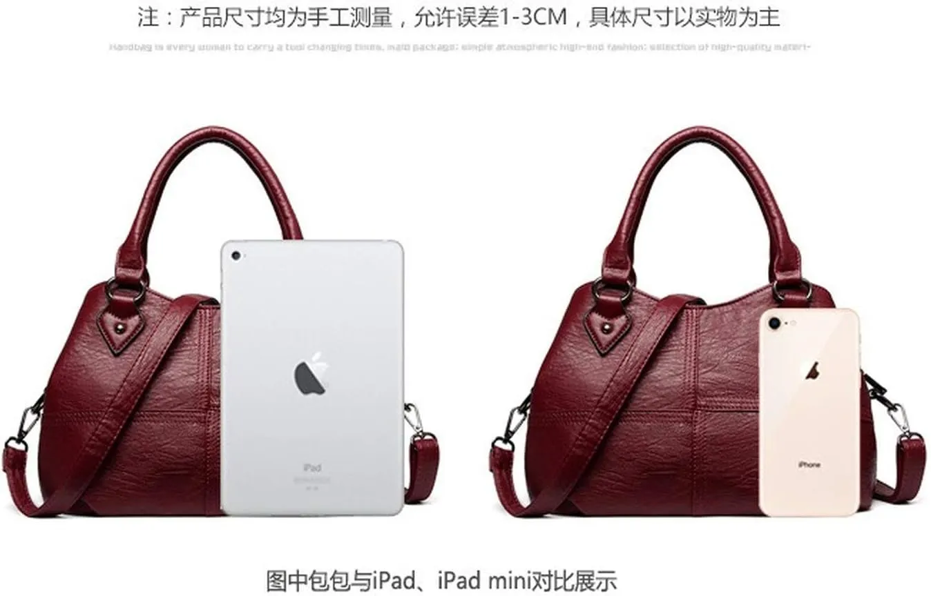 Dayfine Women's Soft Leather Stitching Three-layer Middle-aged Mother Shoulder Bag Oblique Satchel