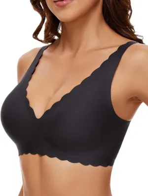 Deep V Petal Bras for Women No Underwire Soft Wireless Bras Comfort Seamless Bralettes with Extender