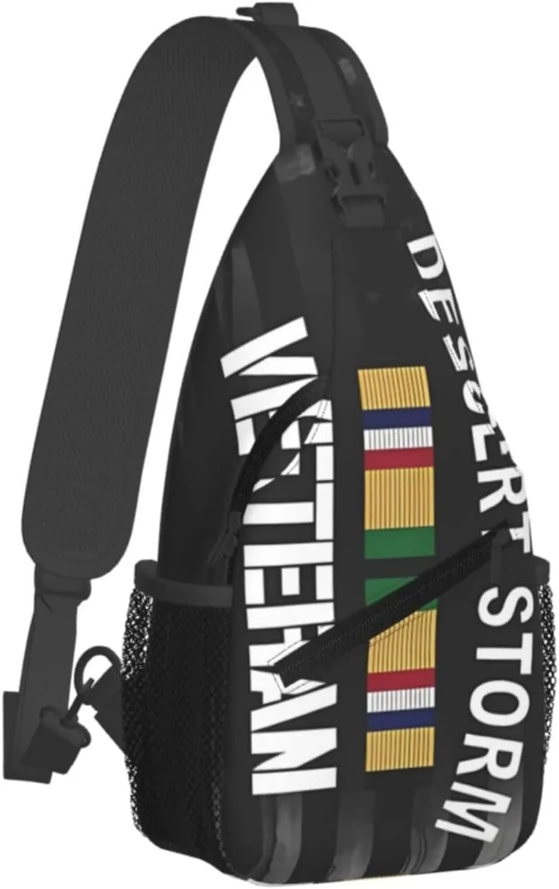 Desert Storm Veteran Pride Persian Gulf War Service Ribbon Small Crossbody Backpack Sling Bag For Men Women Mini One Shoulder Chest Bags Gym Sport Travel Hiking Daypack