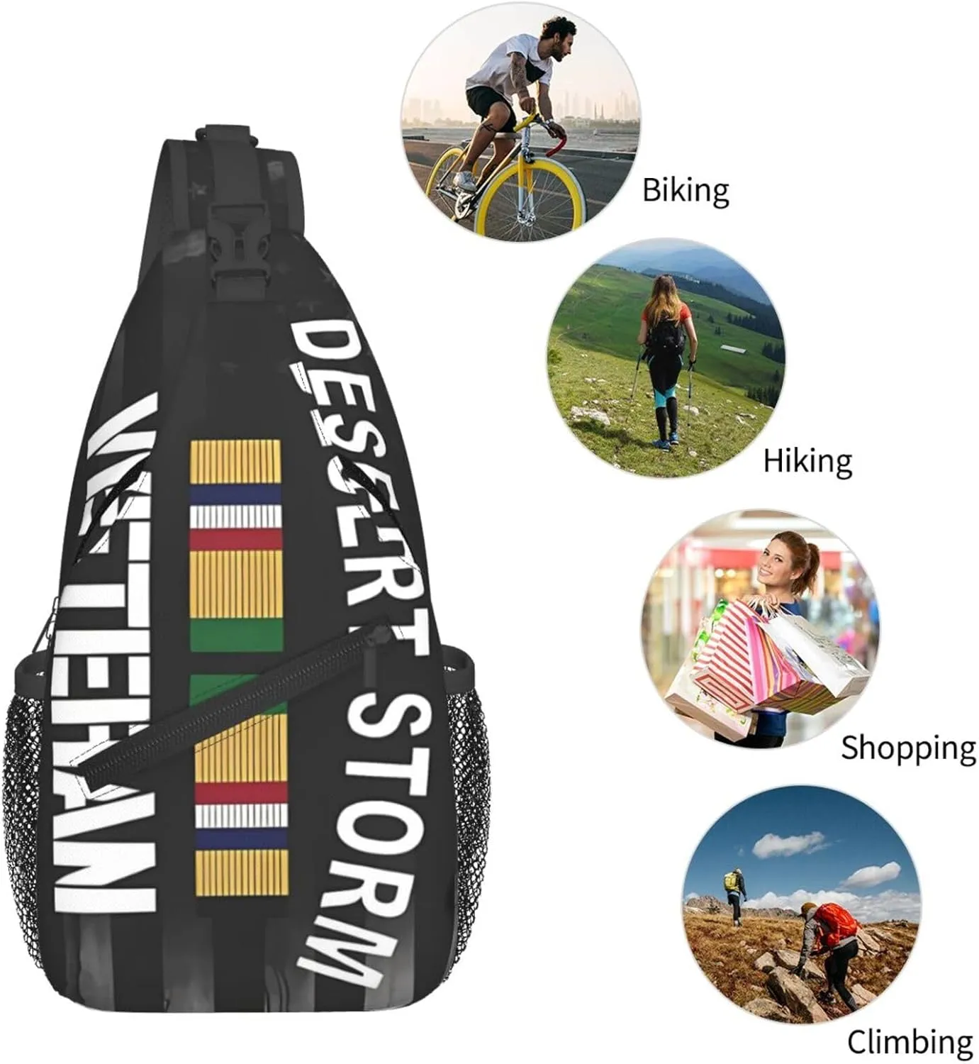 Desert Storm Veteran Pride Persian Gulf War Service Ribbon Small Crossbody Backpack Sling Bag For Men Women Mini One Shoulder Chest Bags Gym Sport Travel Hiking Daypack
