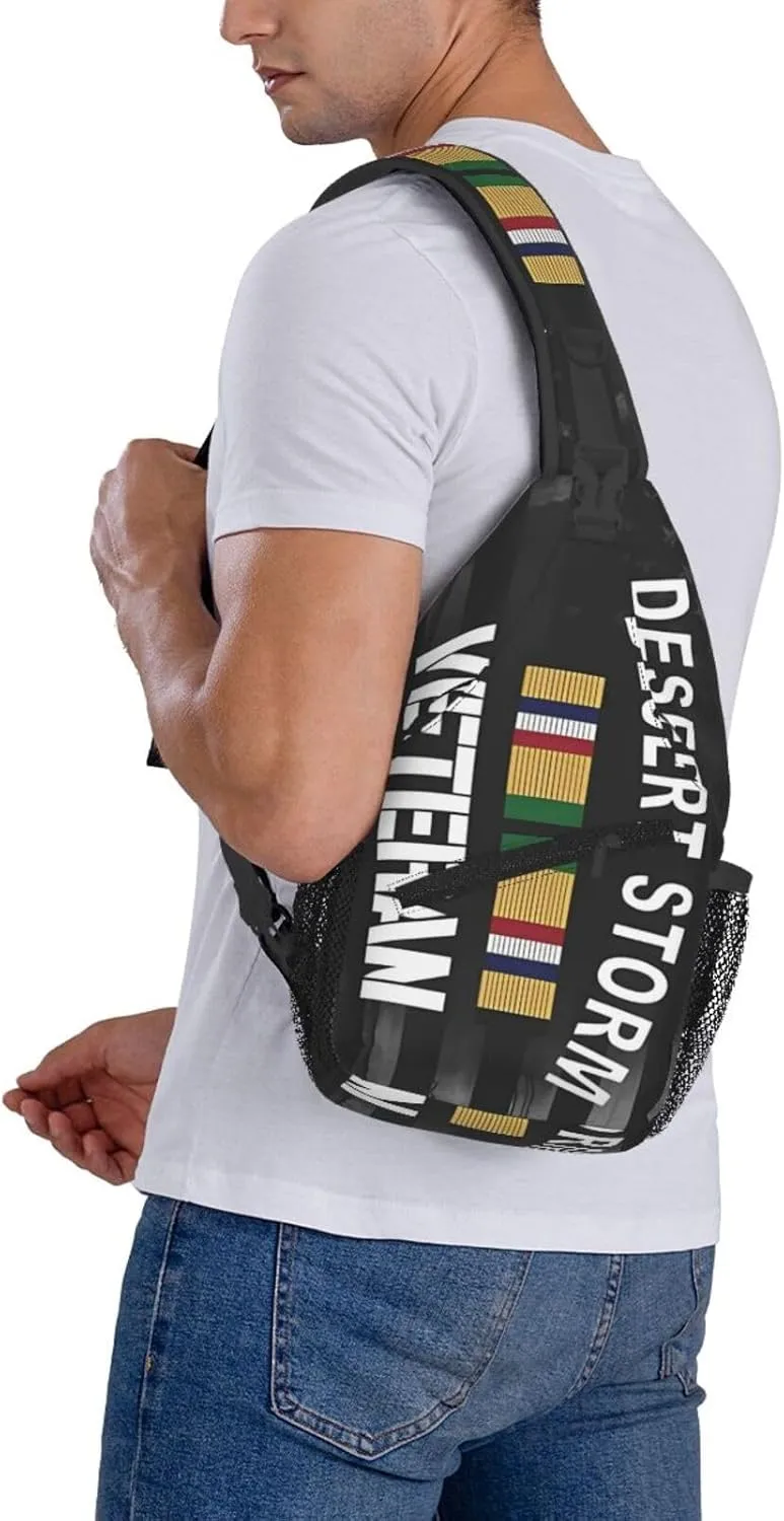 Desert Storm Veteran Pride Persian Gulf War Service Ribbon Small Crossbody Backpack Sling Bag For Men Women Mini One Shoulder Chest Bags Gym Sport Travel Hiking Daypack