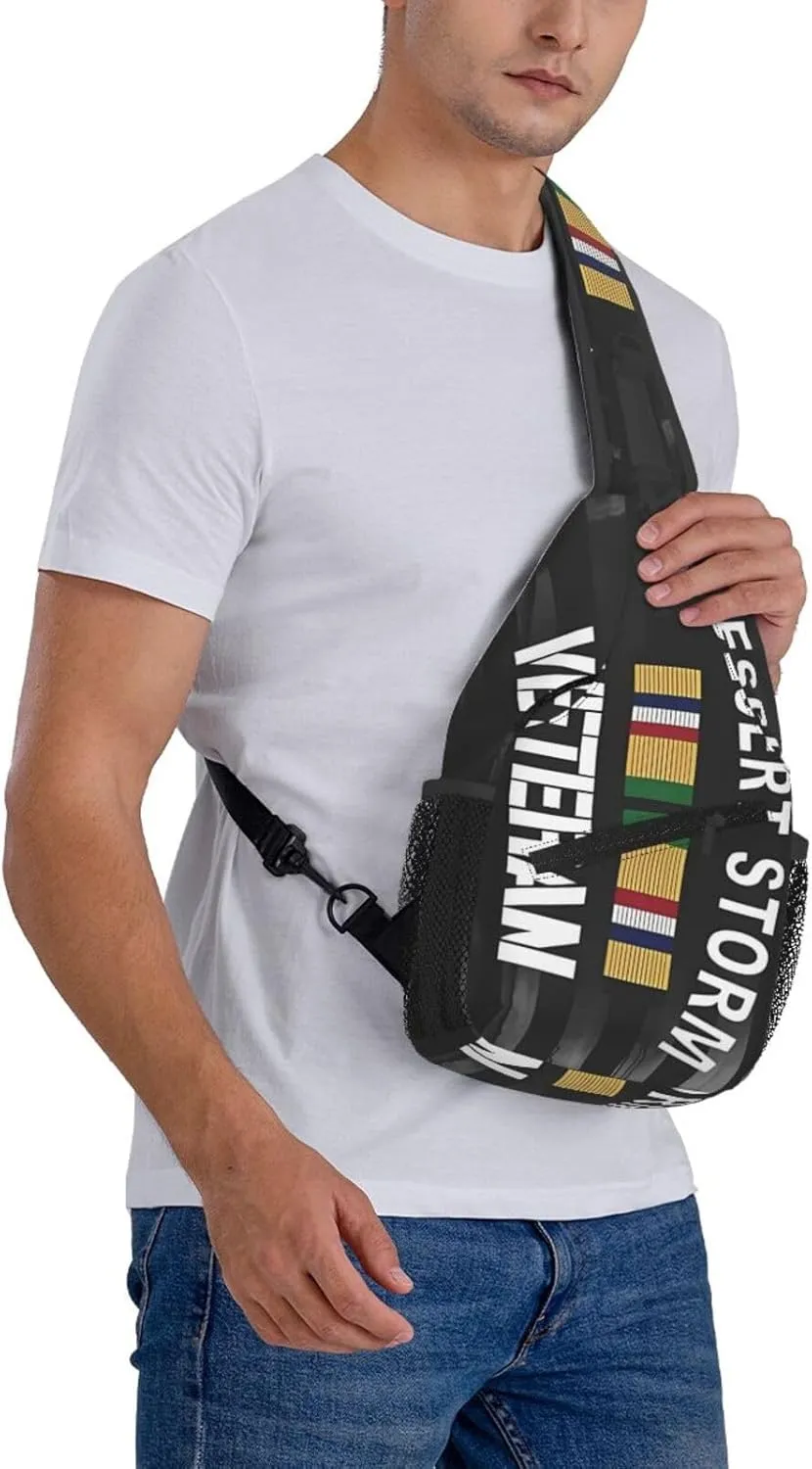 Desert Storm Veteran Pride Persian Gulf War Service Ribbon Small Crossbody Backpack Sling Bag For Men Women Mini One Shoulder Chest Bags Gym Sport Travel Hiking Daypack