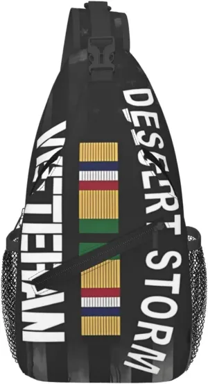 Desert Storm Veteran Pride Persian Gulf War Service Ribbon Small Crossbody Backpack Sling Bag For Men Women Mini One Shoulder Chest Bags Gym Sport Travel Hiking Daypack