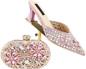 Diamond Pattern Wedding Heels Matching Purse Set African Bridal Party Rhinestone Italian Crafted