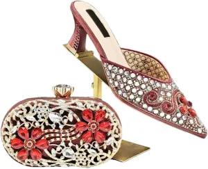 Diamond Pattern Wedding Heels Matching Purse Set African Bridal Party Rhinestone Italian Crafted
