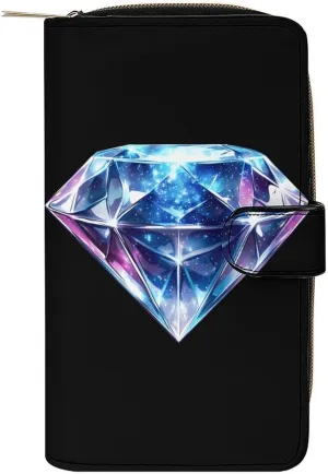 Diamond Universe Symbol Long Wallet PU Leather Credit Card Holder Durable Zippered Purse Clutch Wallet