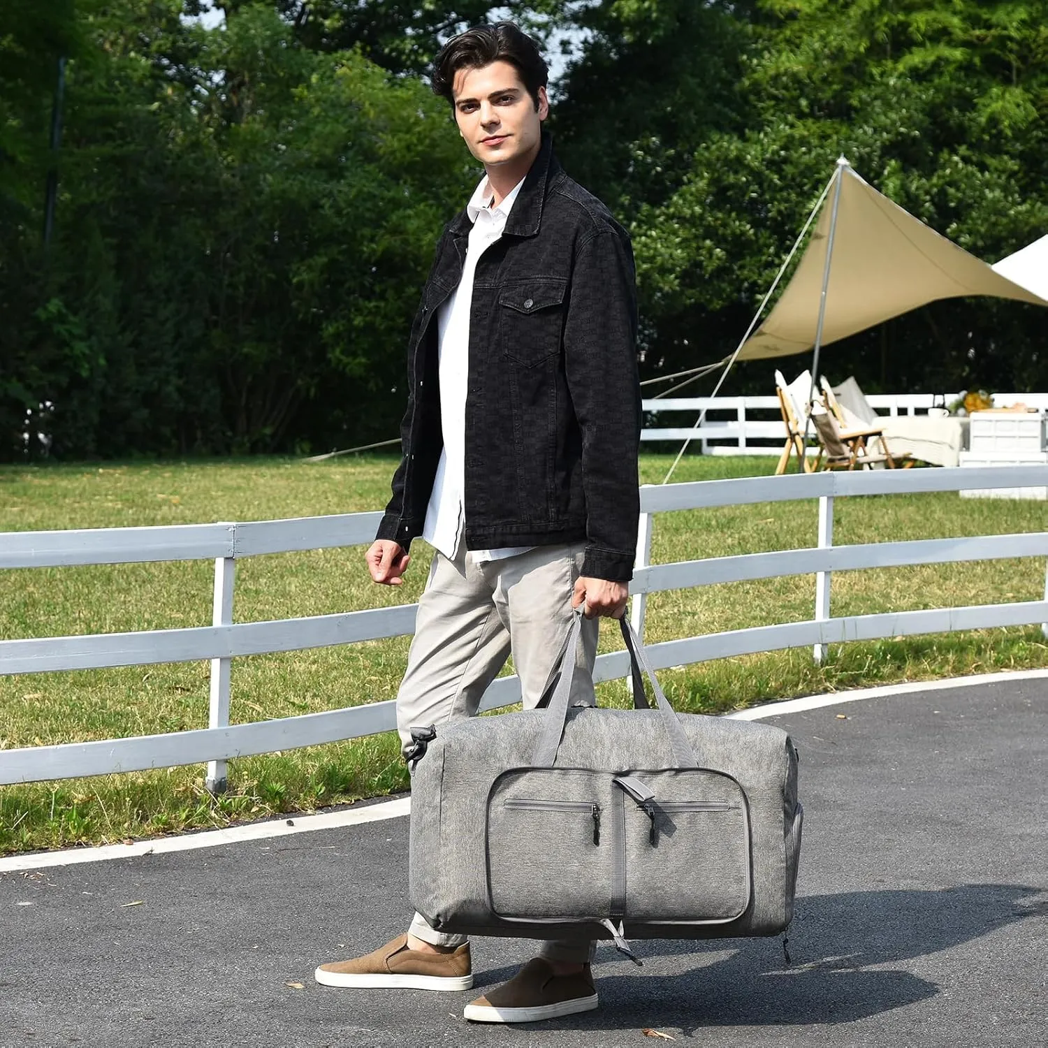 Dimayar 40L Travel Duffle Bag - Foldable Duffel Bag with Shoes Compartment - Overnight Bags Waterproof & Tear Resistant(Gray)
