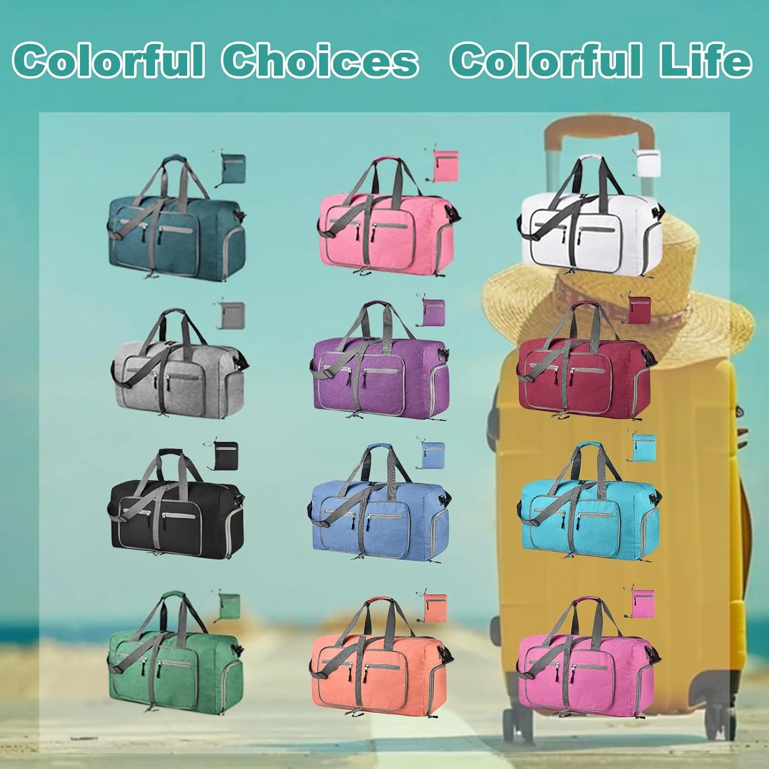 Dimayar 40L Travel Duffle Bag - Foldable Duffel Bag with Shoes Compartment - Overnight Bags Waterproof & Tear Resistant(Gray)