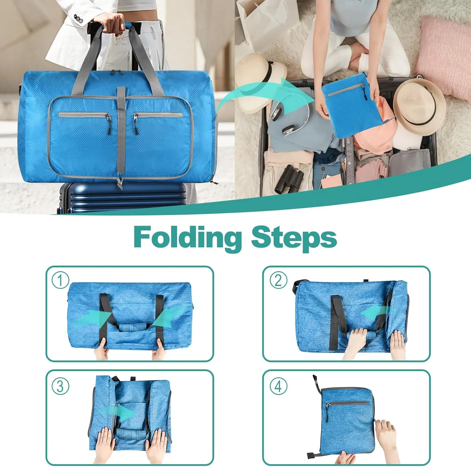 Dimayar Travel Duffle Bag for Men Women - Foldable Duffel Bag with Shoes Compartment - Overnight Bags Waterproof & Tear Resistant(115L,Light Blue)