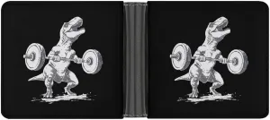 Dinosaur Lifting Weights Fit Leather Wallets for Men Slim Bifold Purse Clutch Double-Sided Printing