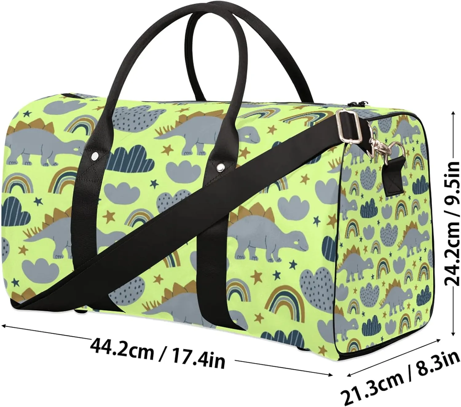 Dinosaur Rainbow Travel Duffle Bag, Weekender Bags for Women Men, Carry on Overnight Bag Waterproof Gym Bags, Hospital Bag for Labor and Delivery