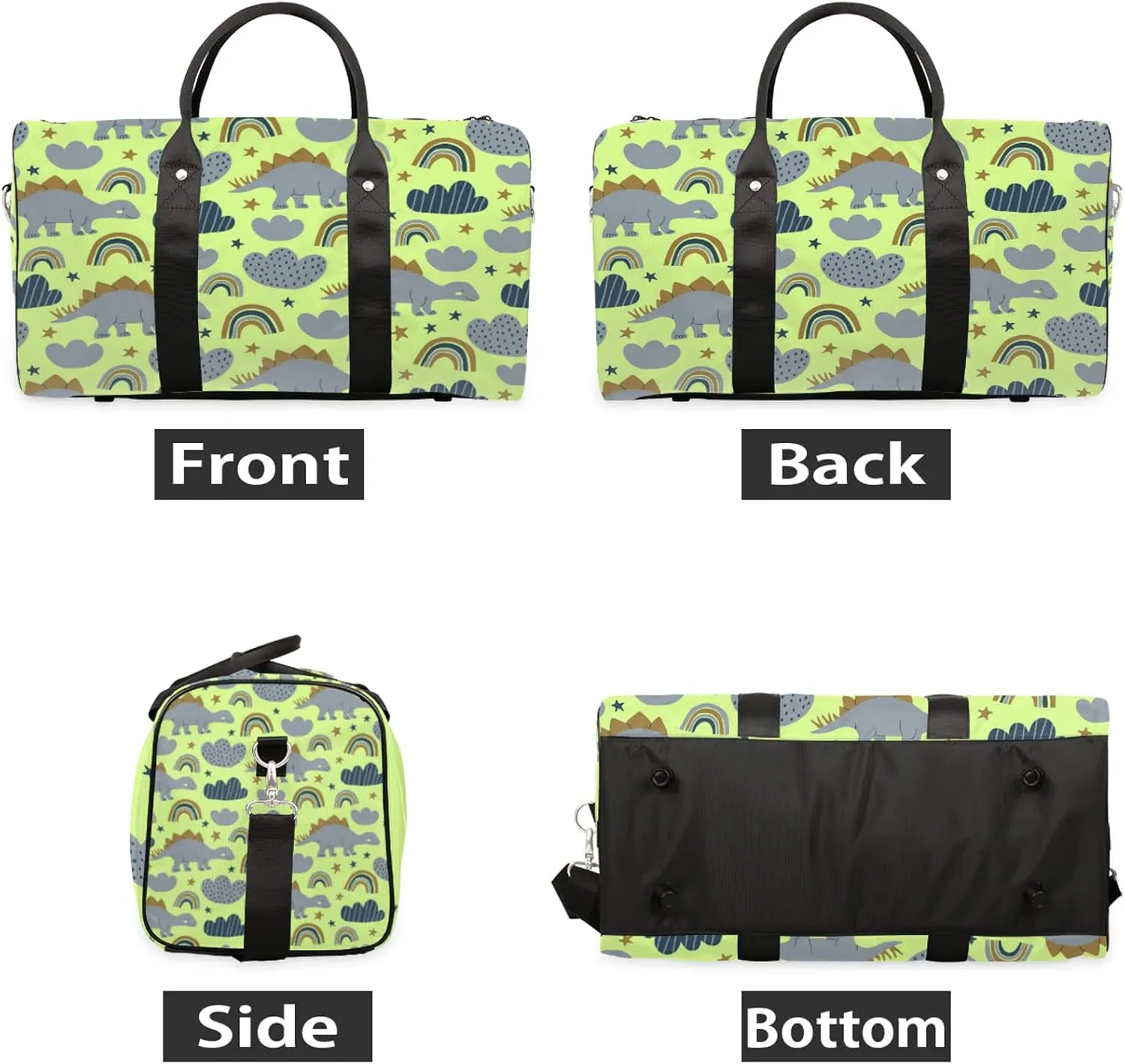 Dinosaur Rainbow Travel Duffle Bag, Weekender Bags for Women Men, Carry on Overnight Bag Waterproof Gym Bags, Hospital Bag for Labor and Delivery