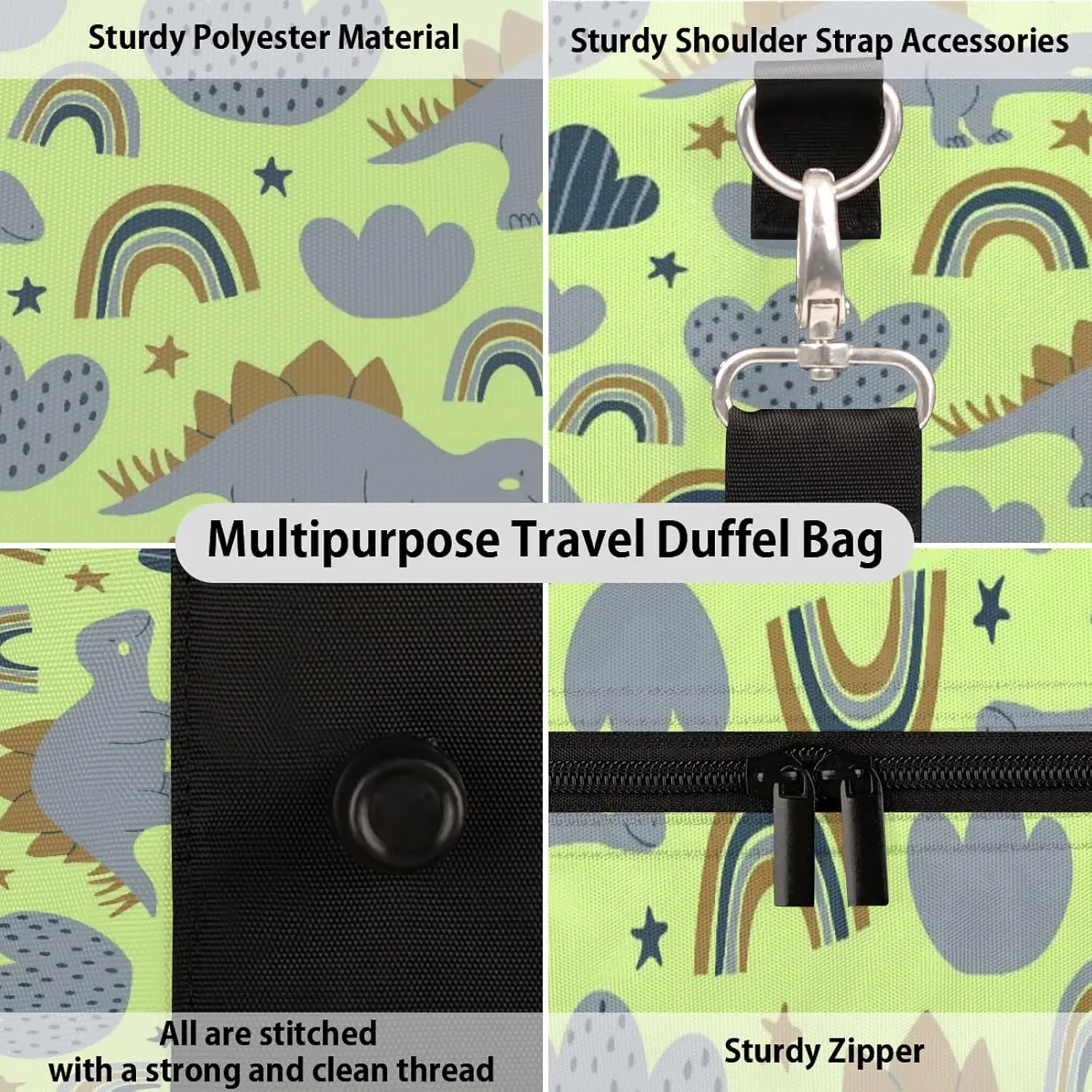 Dinosaur Rainbow Travel Duffle Bag, Weekender Bags for Women Men, Carry on Overnight Bag Waterproof Gym Bags, Hospital Bag for Labor and Delivery
