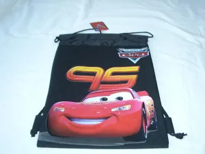 Disney Cars 10" X 14" Drawstring Backpack Heavy Duty Nylon Tote Bag Color (Blue, Red, or Black) (Black)