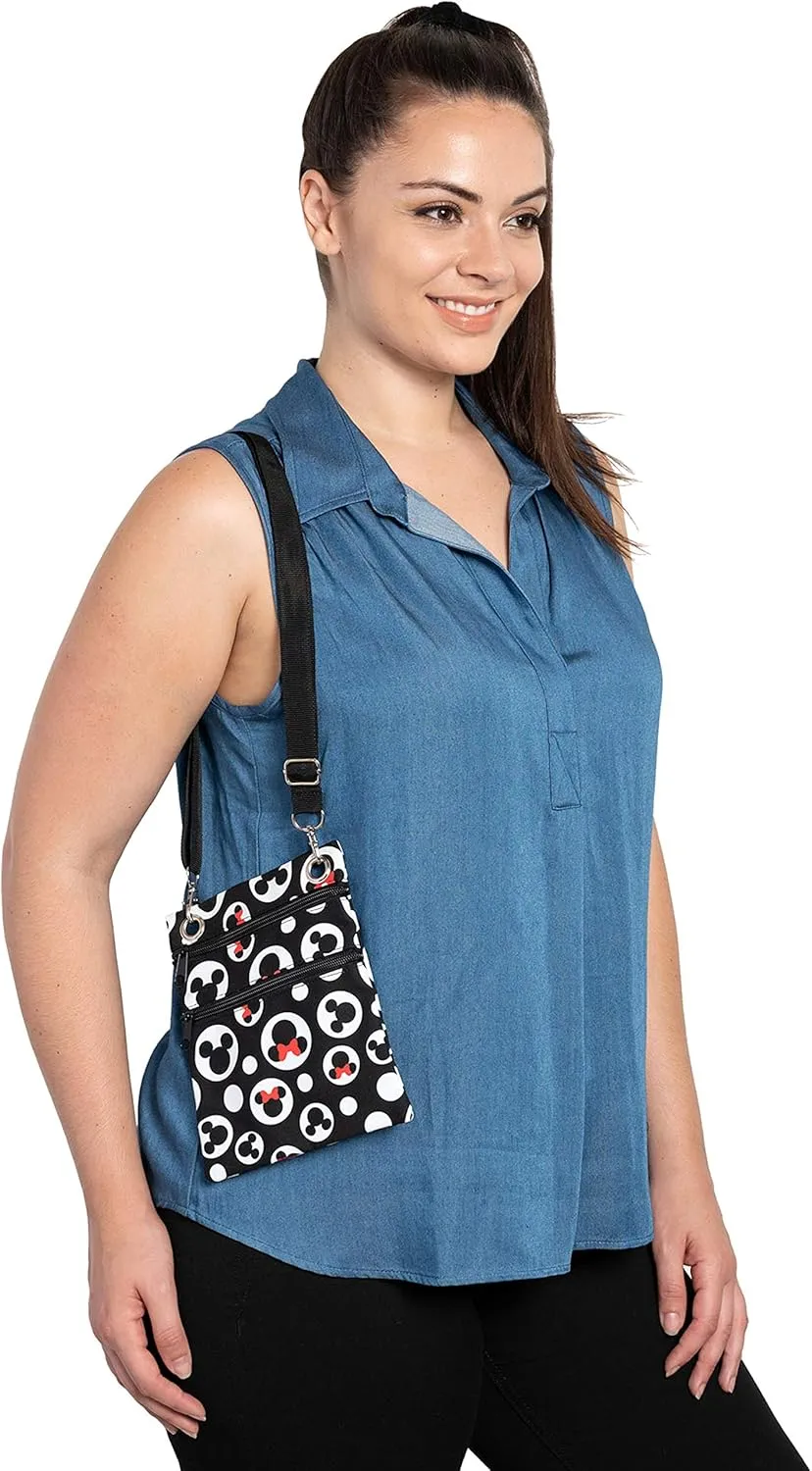 Disney Passport Bag Crossbody Travel Mickey Minnie Eeyore Stitch All Over Print