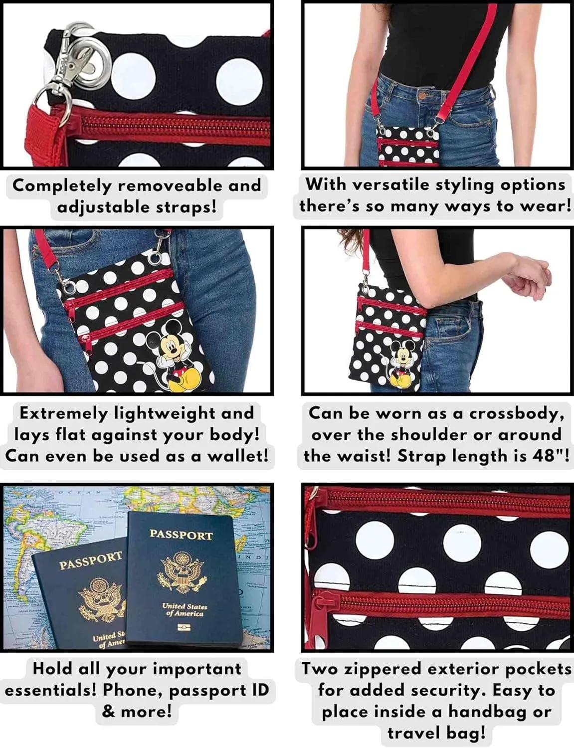 Disney Passport Bag Crossbody Travel Mickey Minnie Eeyore Stitch All Over Print