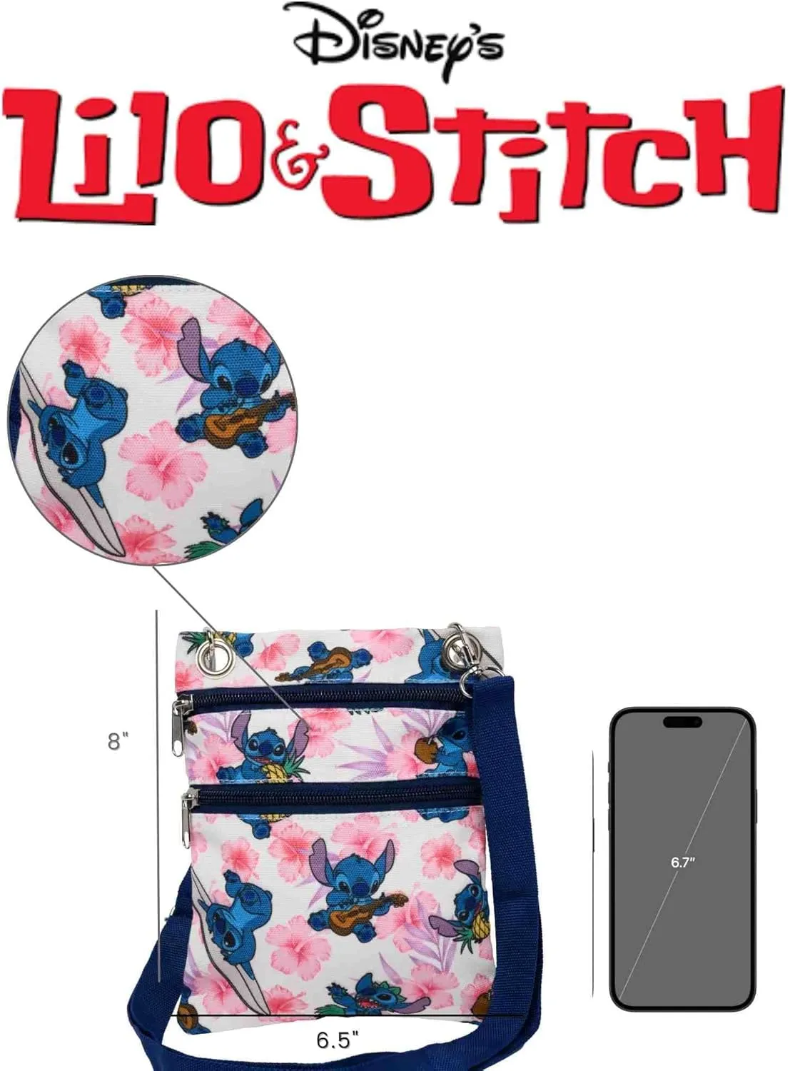 Disney Passport Bag Crossbody Travel Mickey Minnie Eeyore Stitch All Over Print