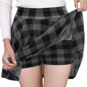 DJT Women Plaid Skirts Soft Stretchy High Waist Flared A-Line Mini Skater Skirt with Shorts