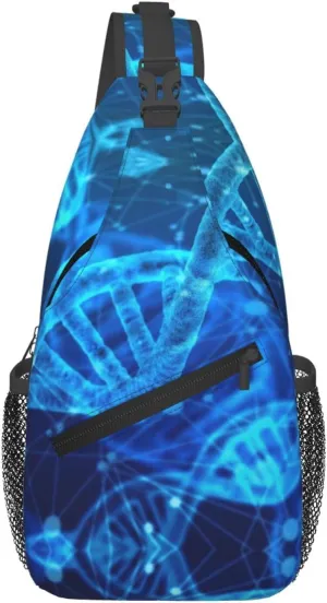 Dna Chain Photo Print Crossbody Sling Bag, Lightweight Shoulder Backpack Adjustable Outdoor Travel Cycling Bag