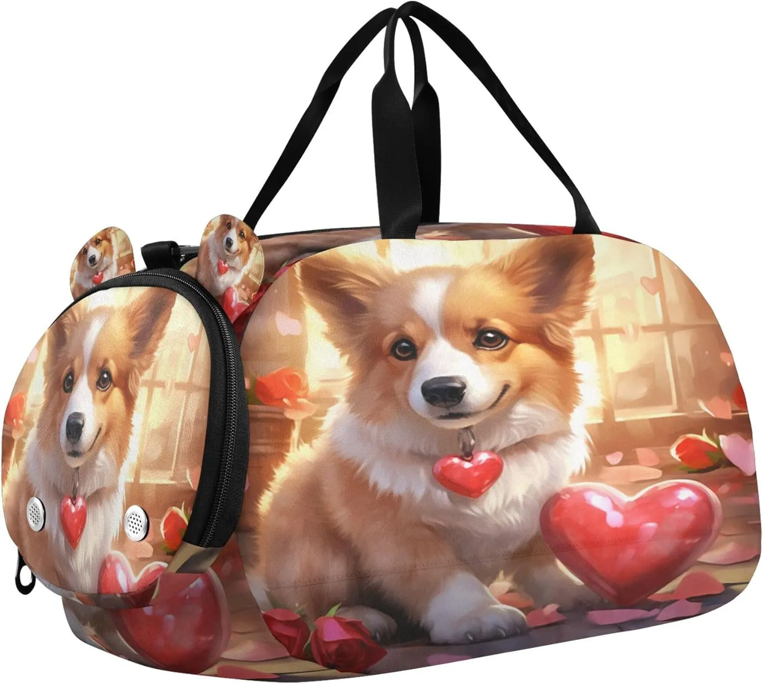Dog Kids Overnight Sports Duffel Bags with Shoe Compartment & Wet Pocket Travel Sport Gym Bag for Girls Boys