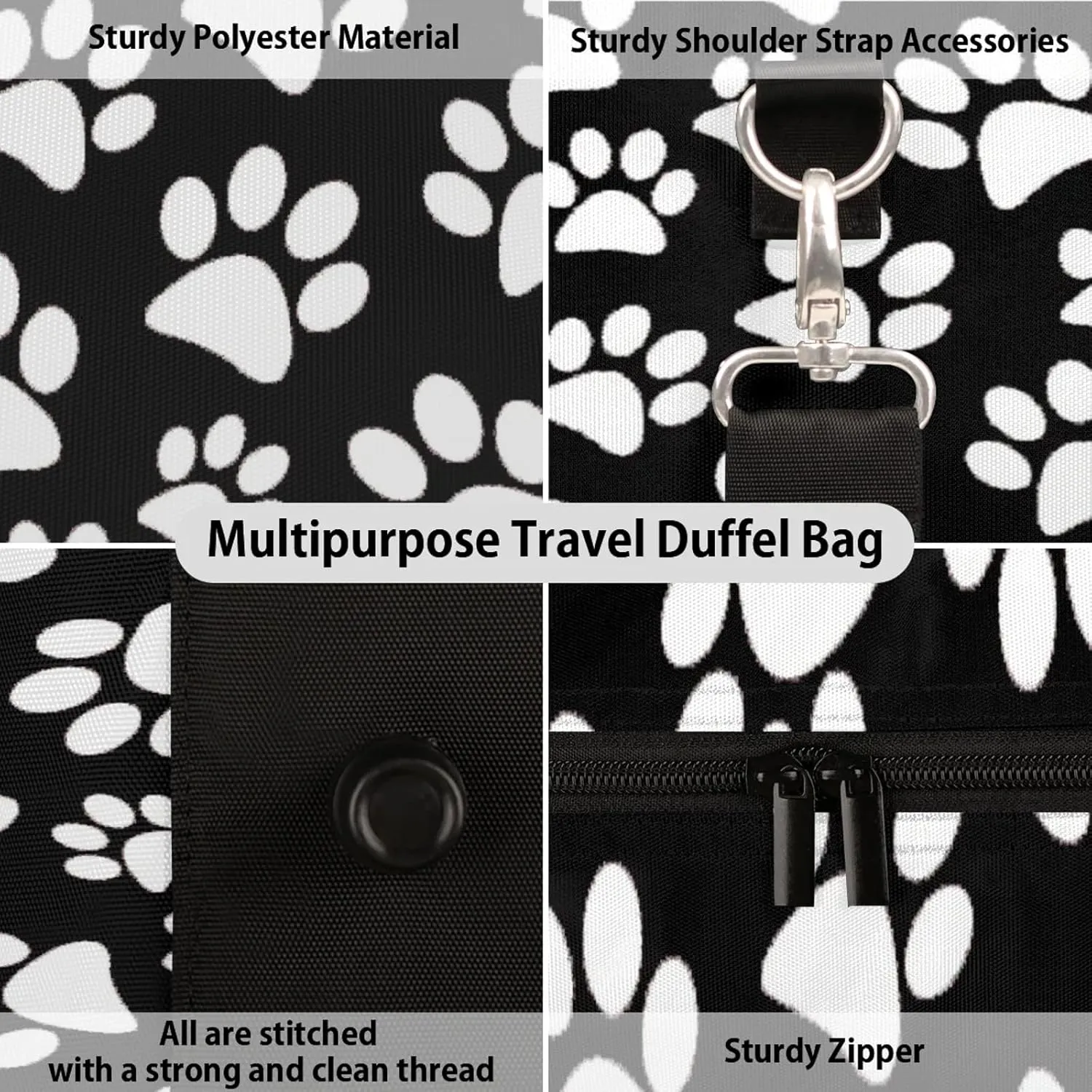 Dog Paws Travel Duffle Bag, Weekender Bags for Women Men, Carry on Overnight Bag Waterproof Gym Bags, Hospital Bag for Labor and Delivery