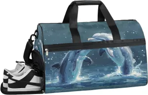 Dolphin Funny Decor Gym Bag for Women Duffle with Shoes Compartment Men Weekender Duffel Bags for Travel Sports Swimming Overnight Dance