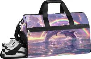 Dolphins Decor Theme Gym Bag for Women Duffle with Shoes Compartment Men Weekender Duffel Bags for Travel Sports Swimming Overnight Dance