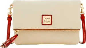 Dooney & Bourke Women's Foldover Zip Crossbody in Pebble Grain Leather, Small Sized Handbag with Adjustable Shoulder Strap, Bone