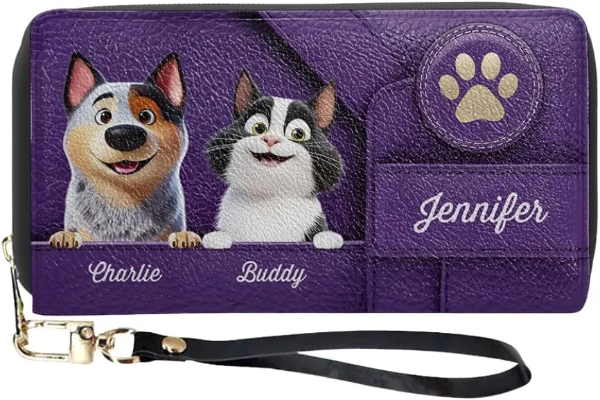 DOPTIKA Custom 2D Dog Leather Long Wallet For Women, Personalized Dog Lover Gifts For Women, Mothers Day Birthday Gifts For Mom, Grandma, Cute Dog Leather Purse, Dog Mom Gifts (2 Dogs)