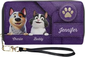 DOPTIKA Custom 2D Dog Leather Long Wallet For Women, Personalized Dog Lover Gifts For Women, Mothers Day Birthday Gifts For Mom, Grandma, Cute Dog Leather Purse, Dog Mom Gifts (2 Dogs)