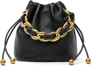 DORIS&JACKY Small Quilted Drawstring Bucket Purse Designer Crossbody Shoulder Bag For Women