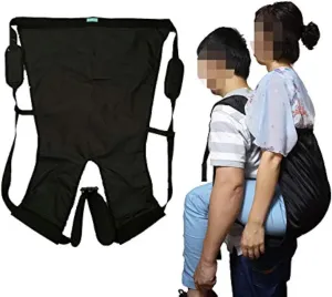 Double Layer Patient Lift Sling Carrier One-Person Transferring Belt for Carrying Up and Down Stairs to Bed,Wheelchair,Chair,Car,Vehicle for Elderly,Handicapped,Disabled,Bedridden (Black, Small)