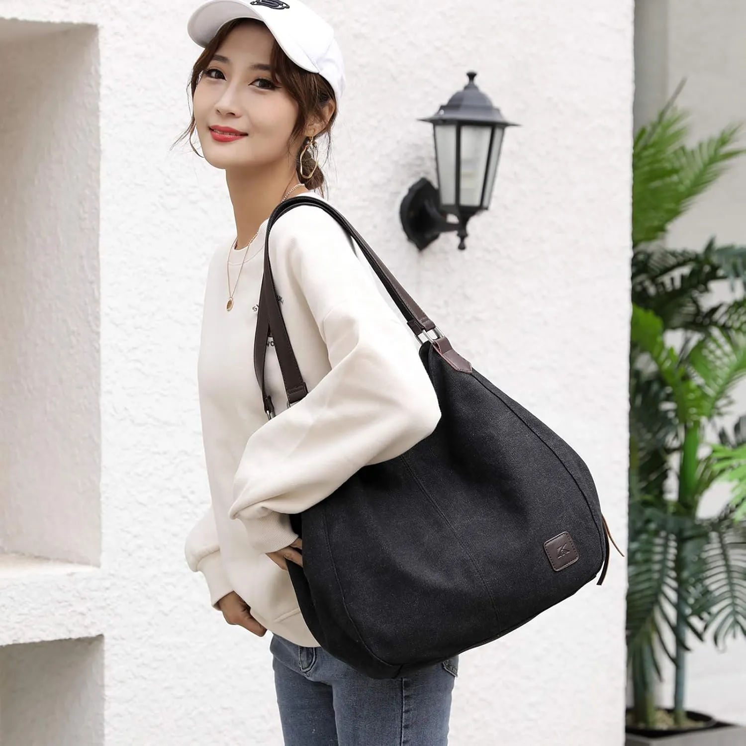 DOURR Women's Multi-pocket Shoulder Bag Fashion Cotton Canvas Handbag Tote Purse