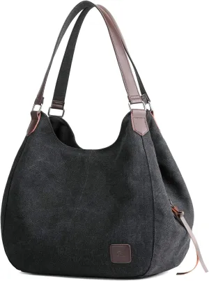 DOURR Women's Multi-pocket Shoulder Bag Fashion Cotton Canvas Handbag Tote Purse