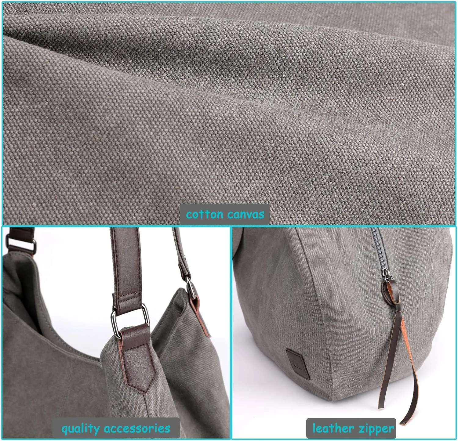 DOURR Women's Multi-pocket Shoulder Bag Fashion Cotton Canvas Handbag Tote Purse