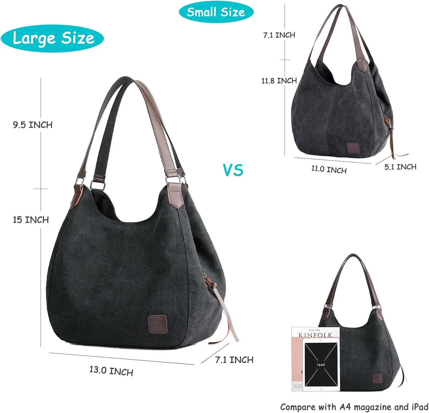 DOURR Women's Multi-pocket Shoulder Bag Fashion Cotton Canvas Handbag Tote Purse