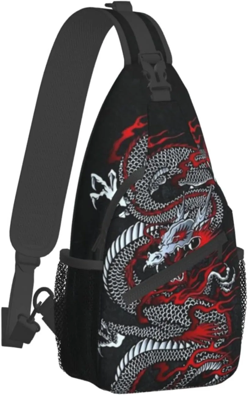 Dragon Pattern Sling Backpack Crossbody Sling Bag for Women Men Multipurpose Travel Hiking Chest Bag Daypack