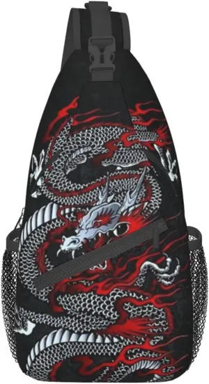 Dragon Pattern Sling Backpack Crossbody Sling Bag for Women Men Multipurpose Travel Hiking Chest Bag Daypack