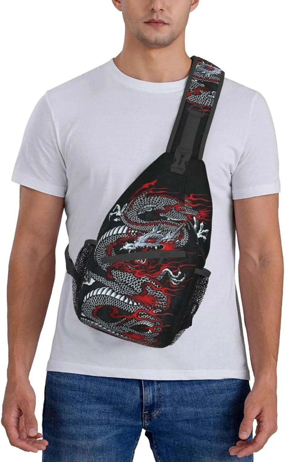 Dragon Pattern Sling Backpack Crossbody Sling Bag for Women Men Multipurpose Travel Hiking Chest Bag Daypack