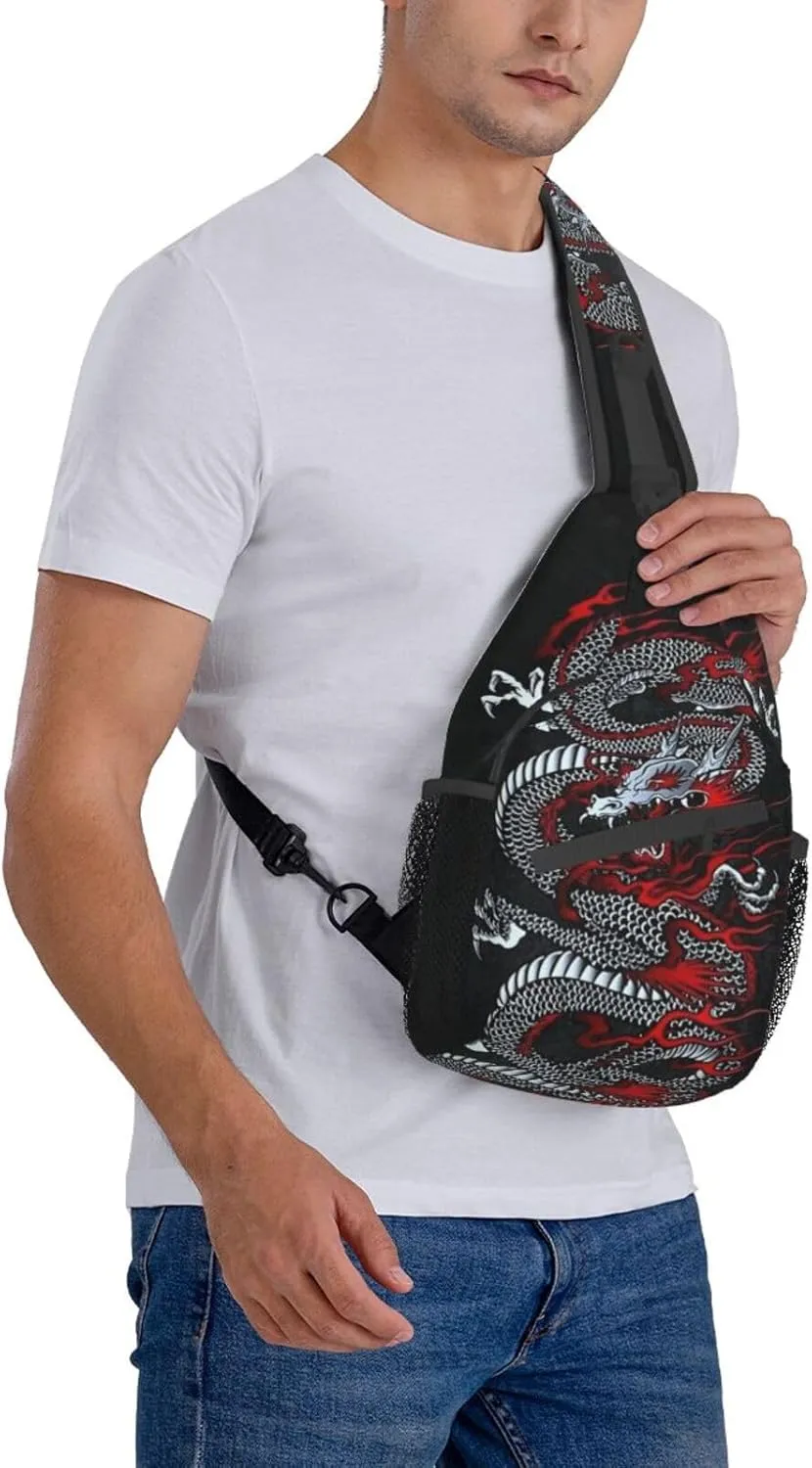 Dragon Pattern Sling Backpack Crossbody Sling Bag for Women Men Multipurpose Travel Hiking Chest Bag Daypack