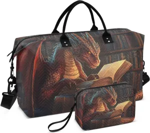 Dragon Read Book Duffle Bag for Travel, Gym Bag with Multiple Interior Pockets for Men Women Overnight Purse Included 20.5 x 1.9 x 13.8 In