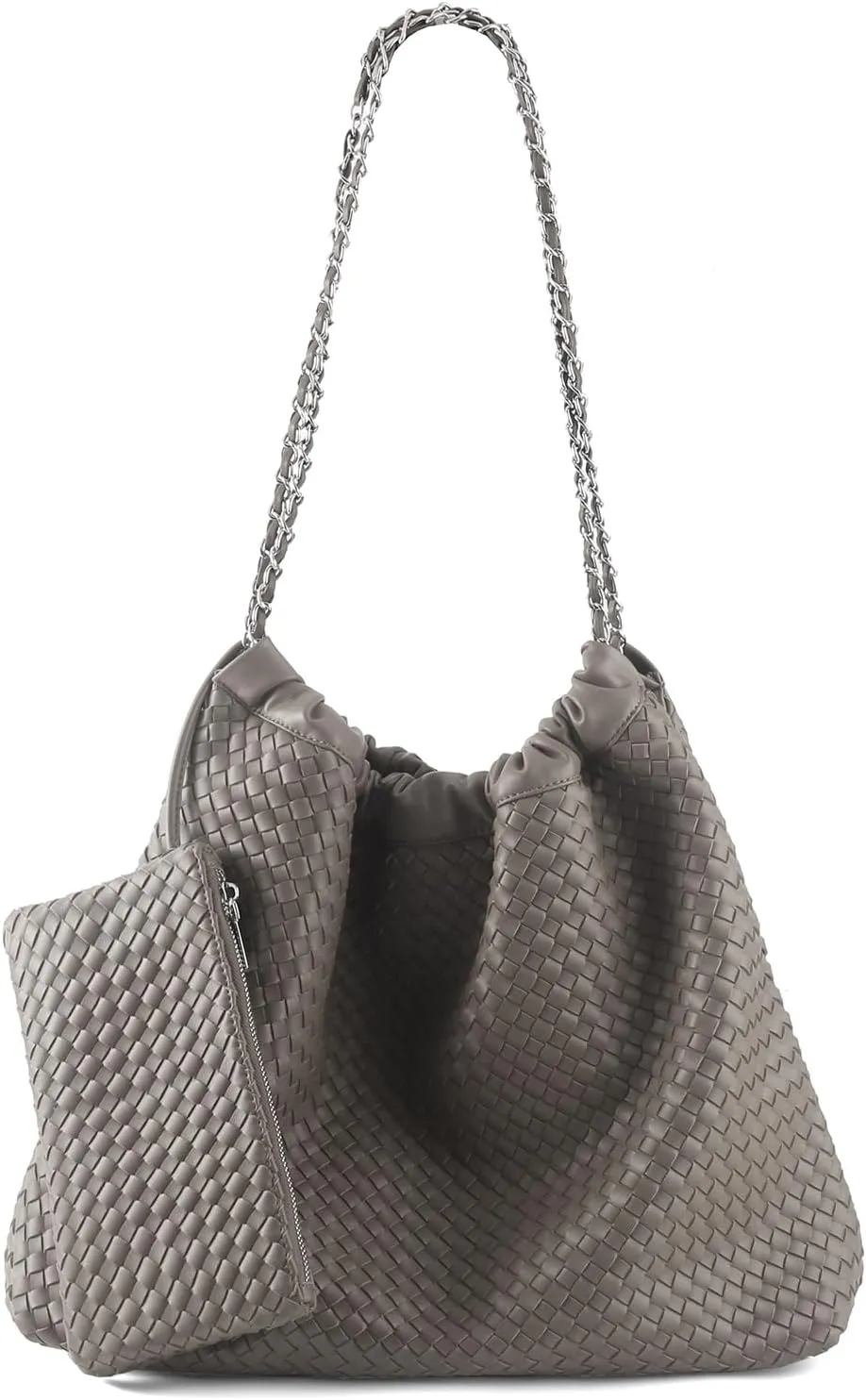 Drawstring Bag for Women Leather Tote Large Capacity Travel Handbag and Purse Foldable Handmade Woven Shoulder Bag