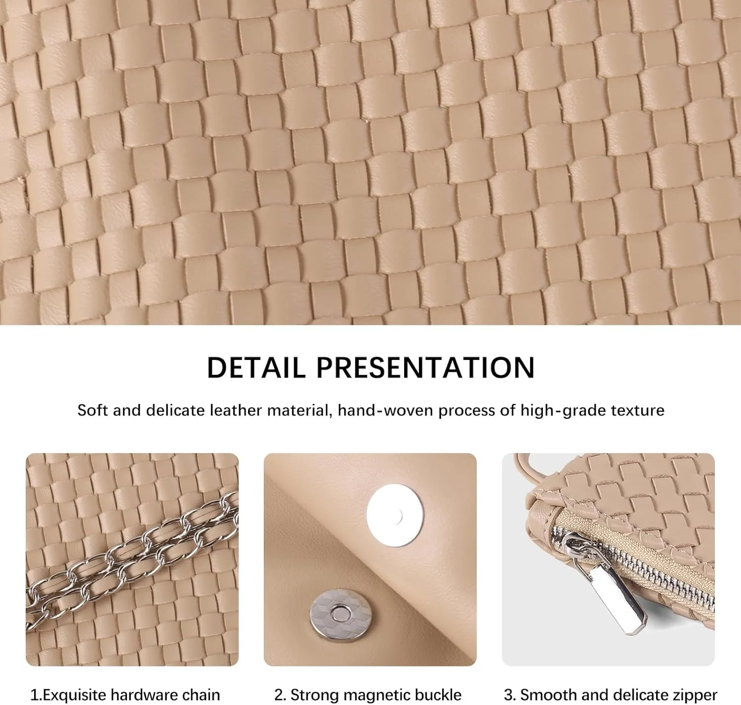 Drawstring Bag for Women Leather Tote Large Capacity Travel Handbag and Purse Foldable Handmade Woven Shoulder Bag