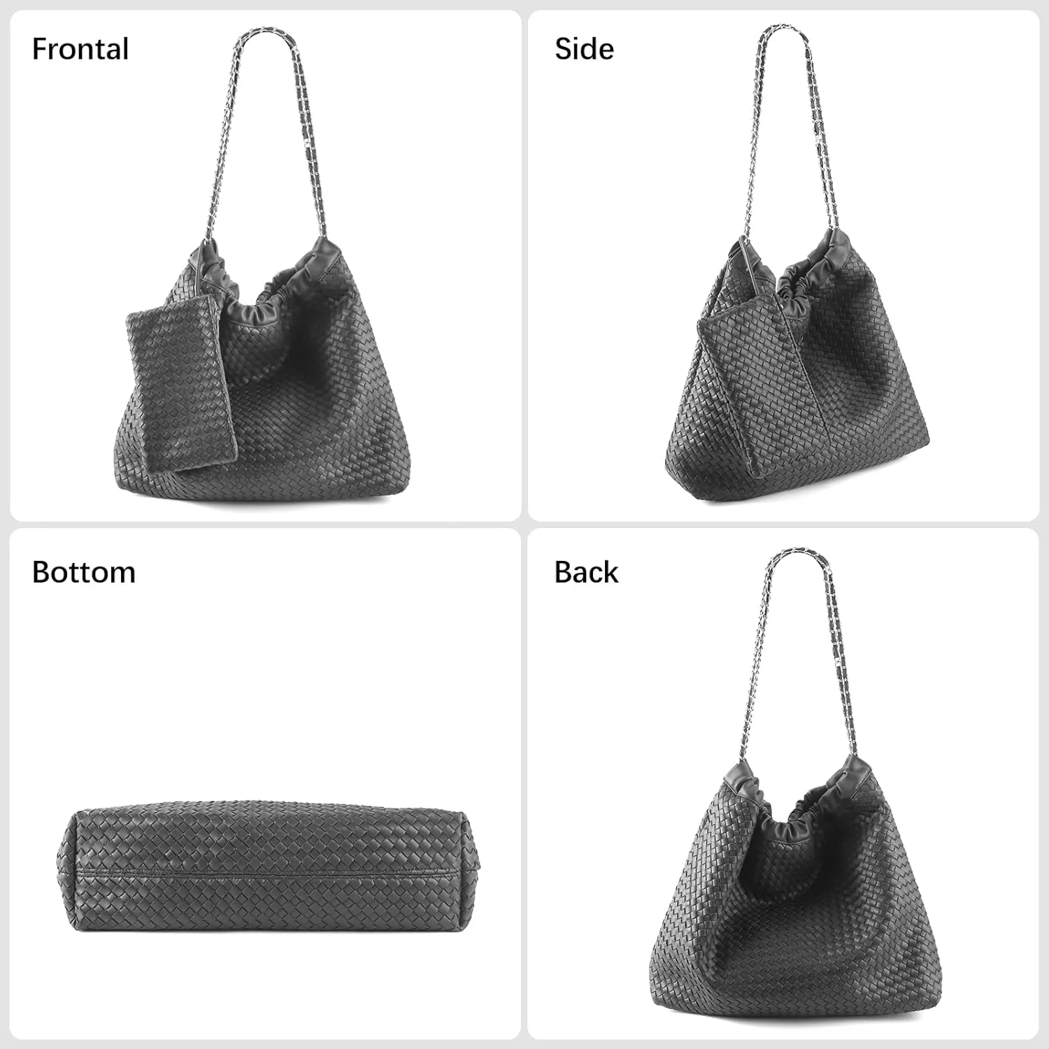 Drawstring Bag for Women Leather Tote Large Capacity Travel Handbag and Purse Foldable Handmade Woven Shoulder Bag