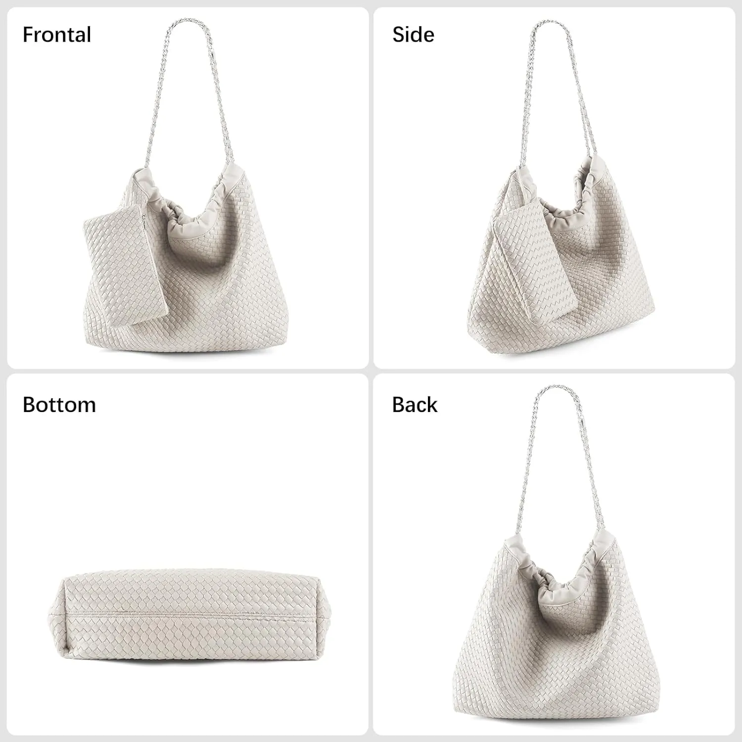Drawstring Bag for Women Leather Tote Large Capacity Travel Handbag and Purse Foldable Handmade Woven Shoulder Bag