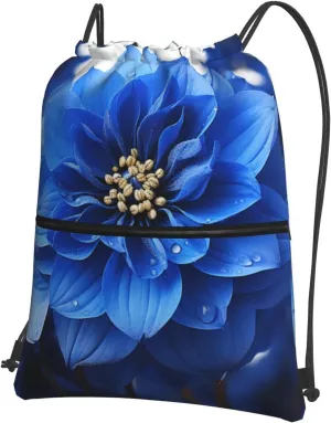 Drawstring Bag Gym Sack Drawstring Backpack Sport Gym Sack Cinch Bag Color Fish Sport Bags for Travel, Blue Flowers, One Size